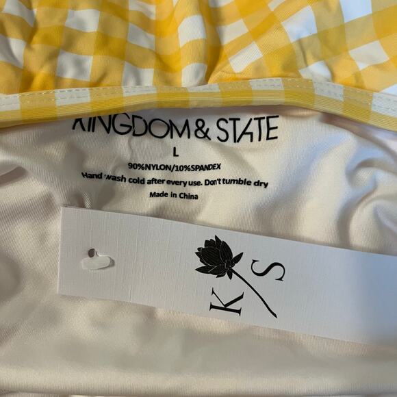 Bikini Swimsuit Ruffle Bandeau Top in Gingham Yellow and White Size Large - Picture 5 of 5